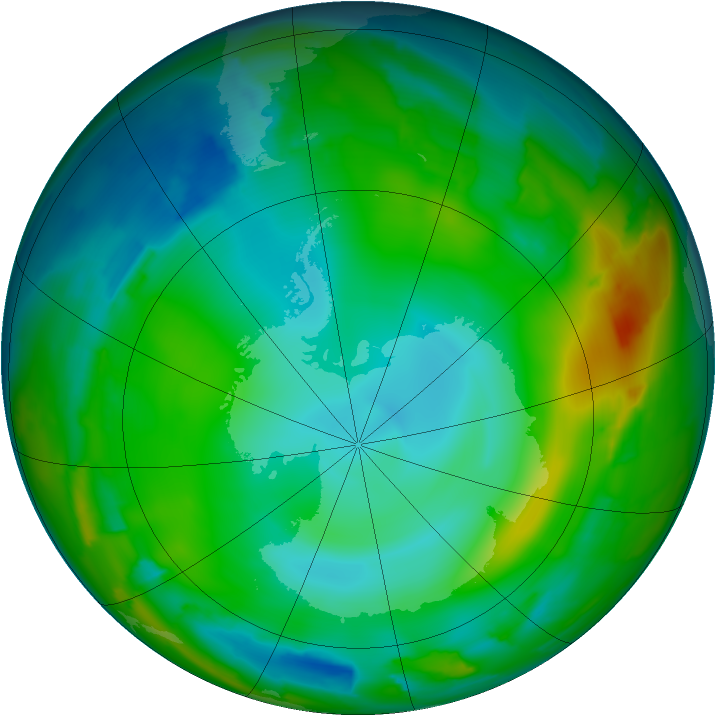 Antarctic ozone map for 06 July 2012